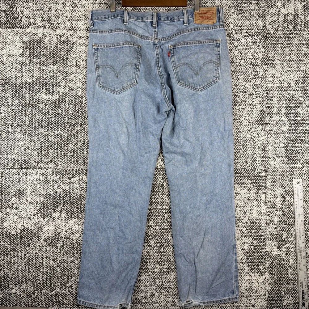 Levis 512 Slim Fit Straight Blue Jeans Men 38 X 30 (FITS 37 X 30) Torn Hems READ